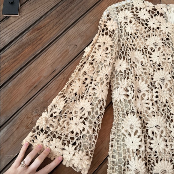 Vintage 60s lace embroidered flower dress medium ivory boho hippie - Picture 5 of 12